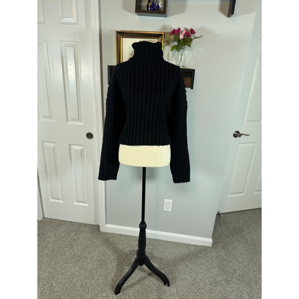 Topshop Womens Black Ribbed Knit Turtleneck Cropped Sweater Size M US 8-10